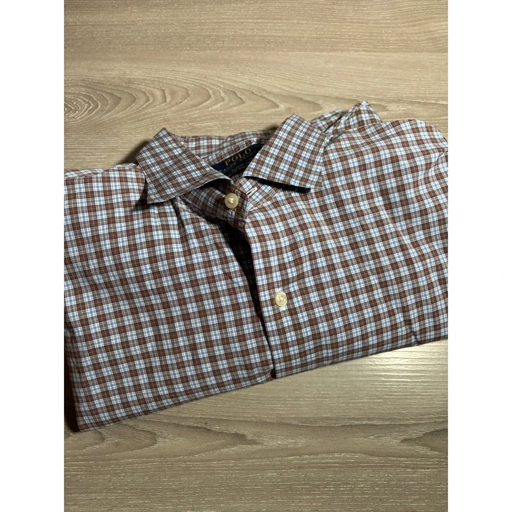 Polo Ralph Lauren Mens XL Classic Fit Plaid Button Down Shirt Brown Blue Cotton